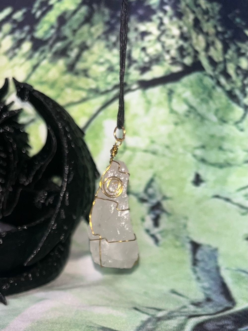 Gold-Wrapped White Crystal Pendant Necklace